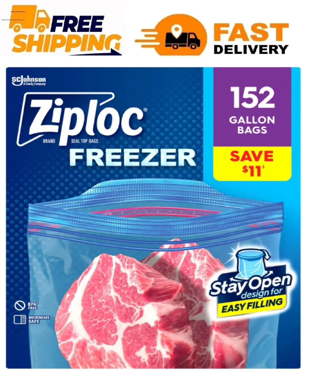 Ziploc Stay Open Design Gallon Freezer Bags, 152 ct. FREE SHIPPING