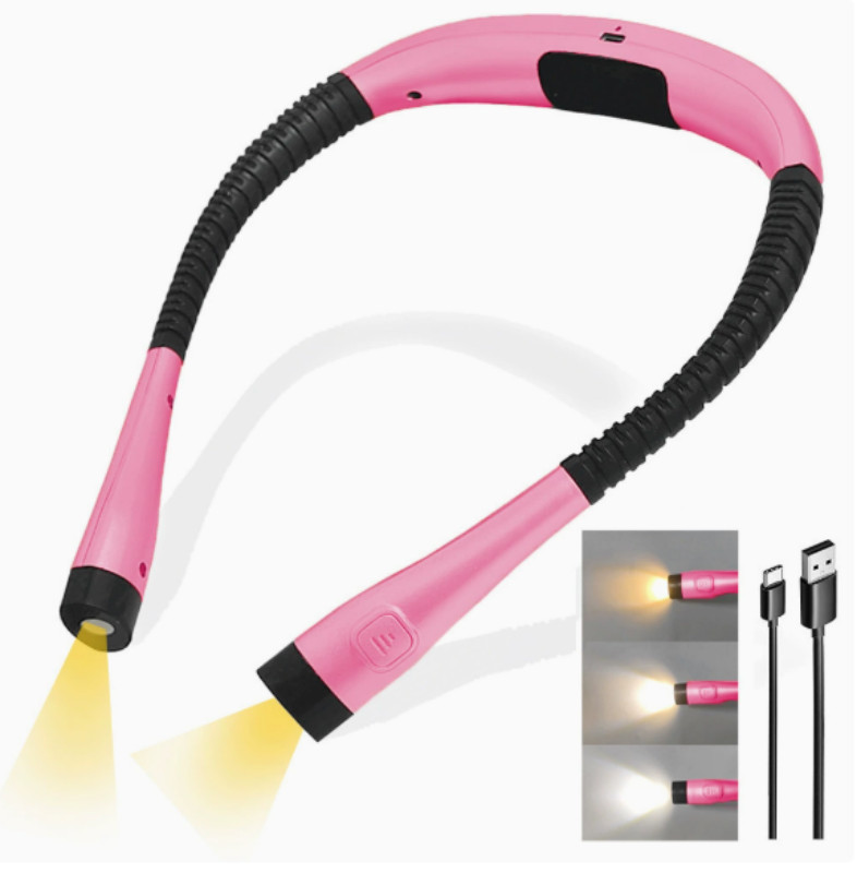 NEW Pink USB Rechargeable LED Neck Light Book Light Reading in Bed Camping