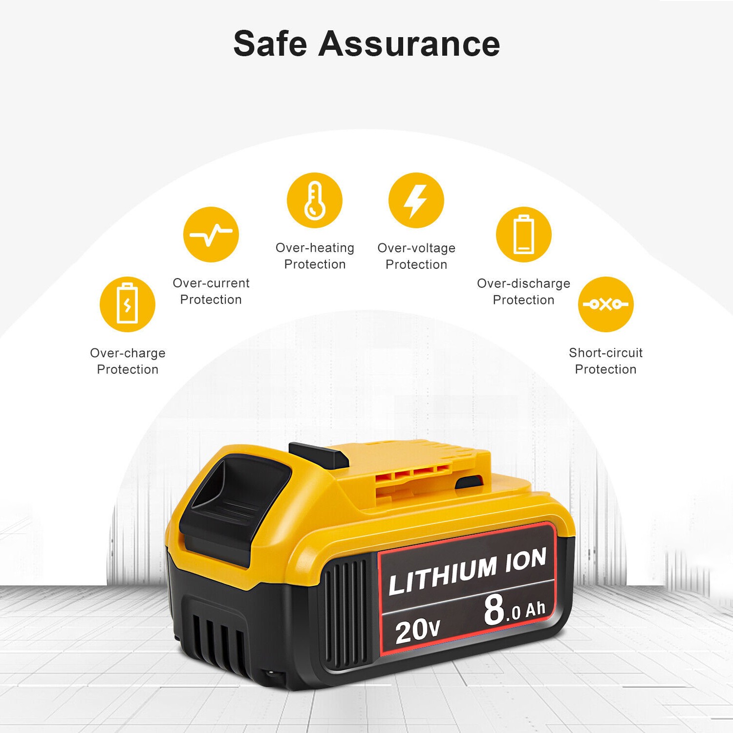 1~2 Pack 8 Ah For Dewalt 20V Max XR Lithium Battery DCB206-2 DCB205 DCB200 6.0Ah