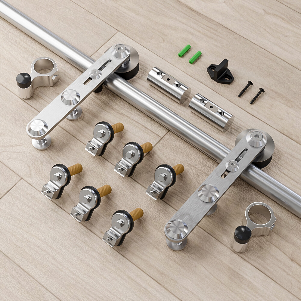 CCJH 4FT-16FT Stainless Steel Sliding Barn Door Hardware Kit Track for Wood Door