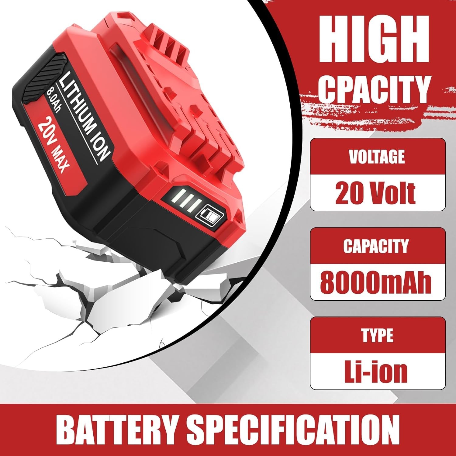 2PACK 20V 8.0AH For Craftsman 20 Volt MAX Li-ion Battery CMCB204 CMCB202 CMCB201