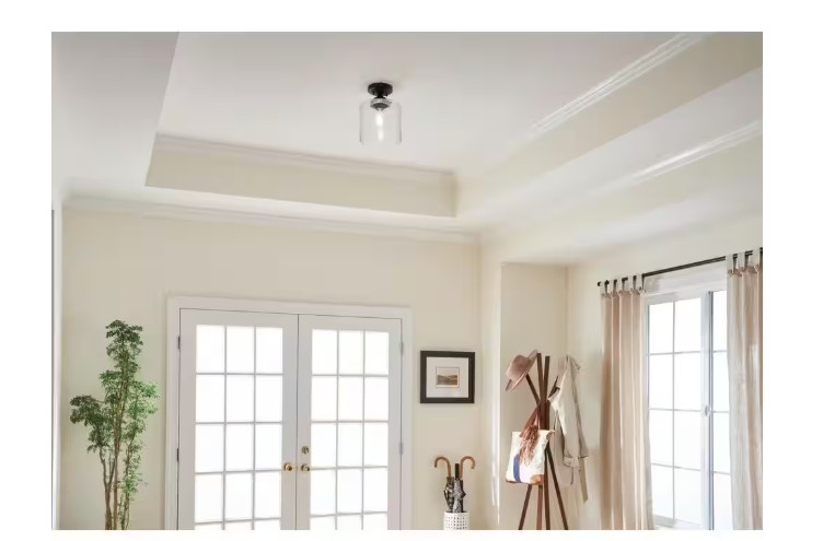 KICHLER Winslow 8.5 in 1-Light Black Contemporary Semi-Flush Mount Ceiling Light