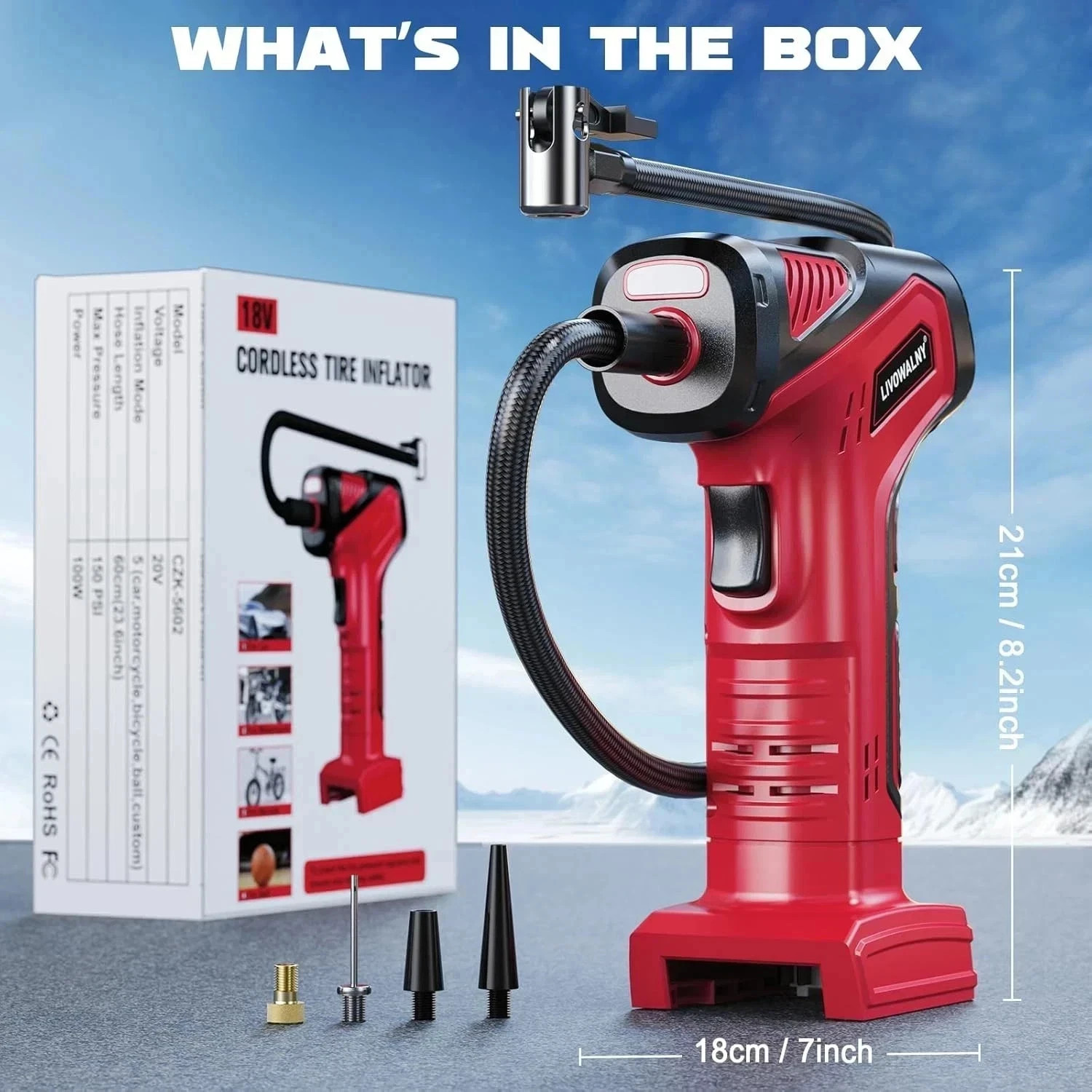 Cordless Tire Inflator Air Compressor for Milwaukee 18V Battery 150PSI Tool Only