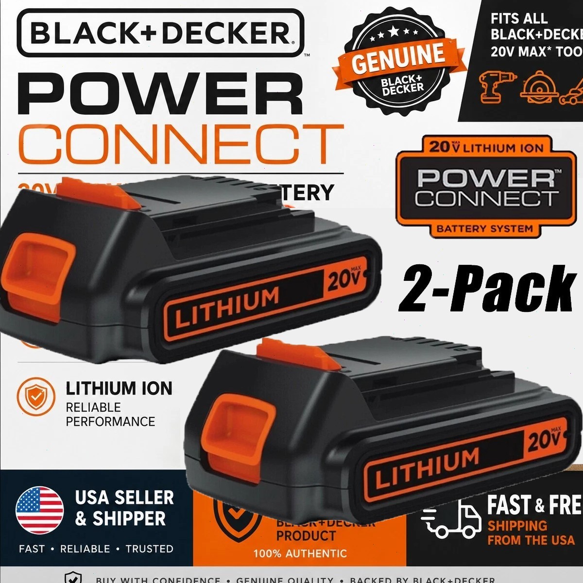 2PACK 20V Lithium-ion 1.5Ah Battery for BLACK DECKER 20 Volt LBXR20 LBX20 LB20