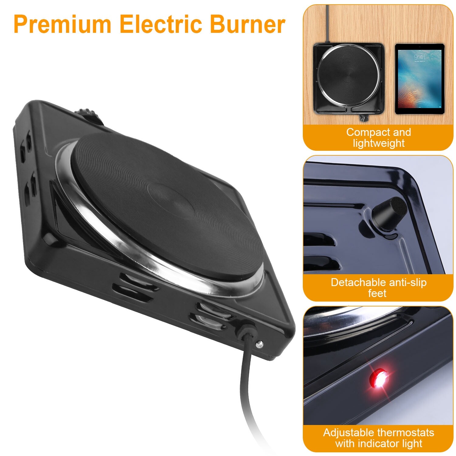 ♨️1500W Portable Single Electric Burner Hot Plate Camping Stove Adjustable 110V
