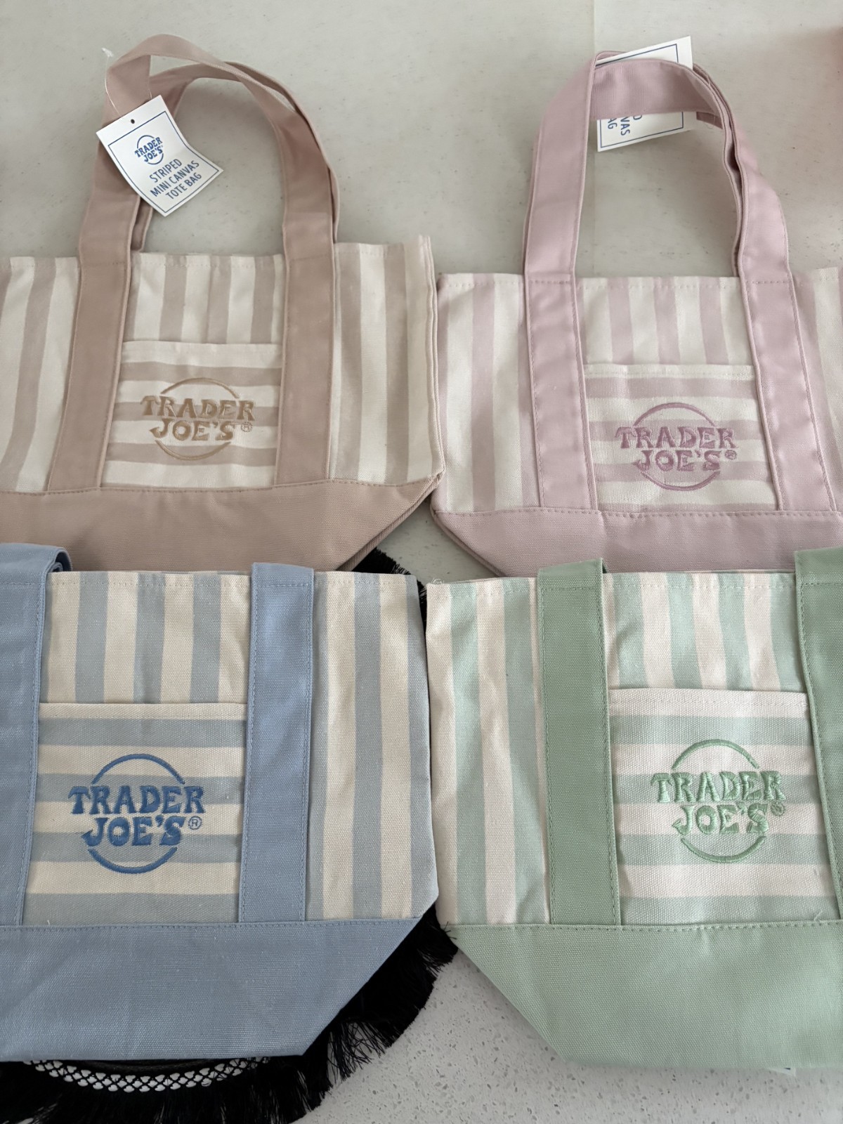 Trader Joe’s Striped Mini Canvas Tote Bags Multicolor Set of 4 13x10x6