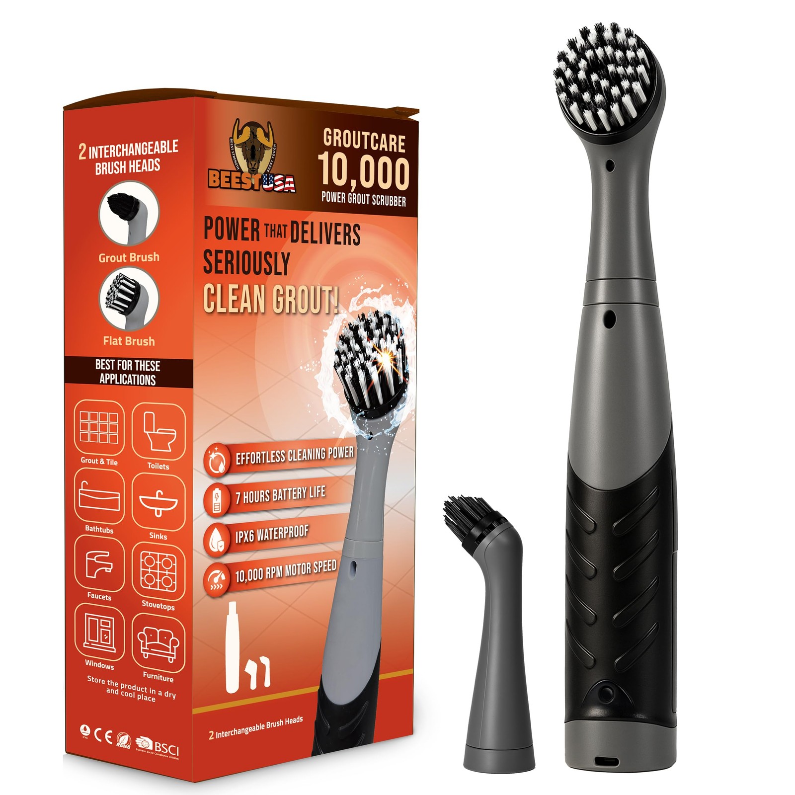 GroutCare 10000 Electric Spin Scrubber – Bathroom Cleaning Brush w/ 2 Replace…