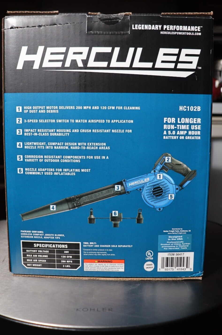 Hercules-20V Cordless Compact Jobsite Blower – 200 MPH Jet Air Flow Tool Only Ne