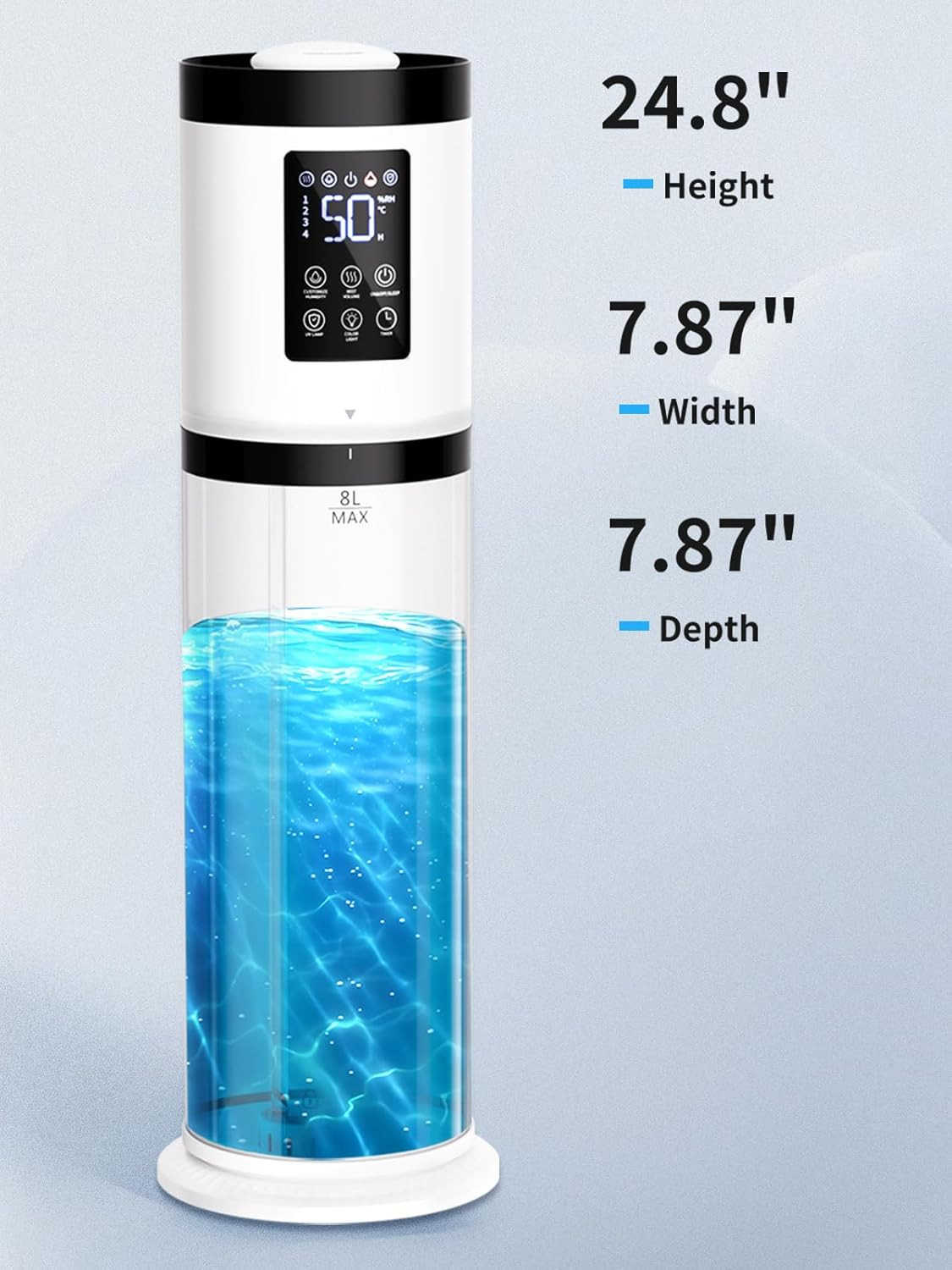 8L Humidifiers for Bedroom, 30Db Quiet, 500Ft² Coverage, 60H Runtime, Top Fill,