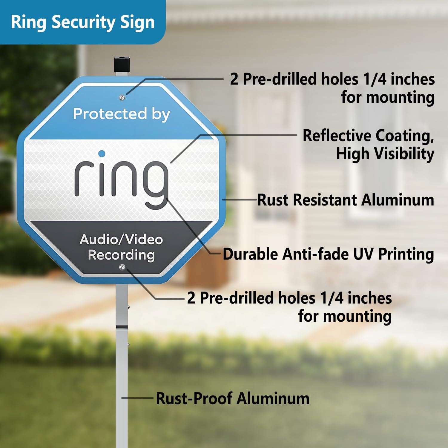 Reflective Security System Yard Sign with Stake, Aluminum