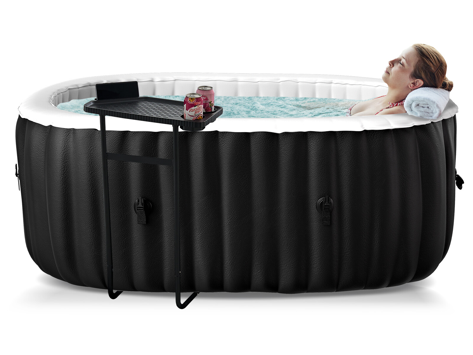 H&ZT 2 Person Inflatable Hot Tub w/Table Leak-Proof PVC Outdoor Spa 100 Air Jets