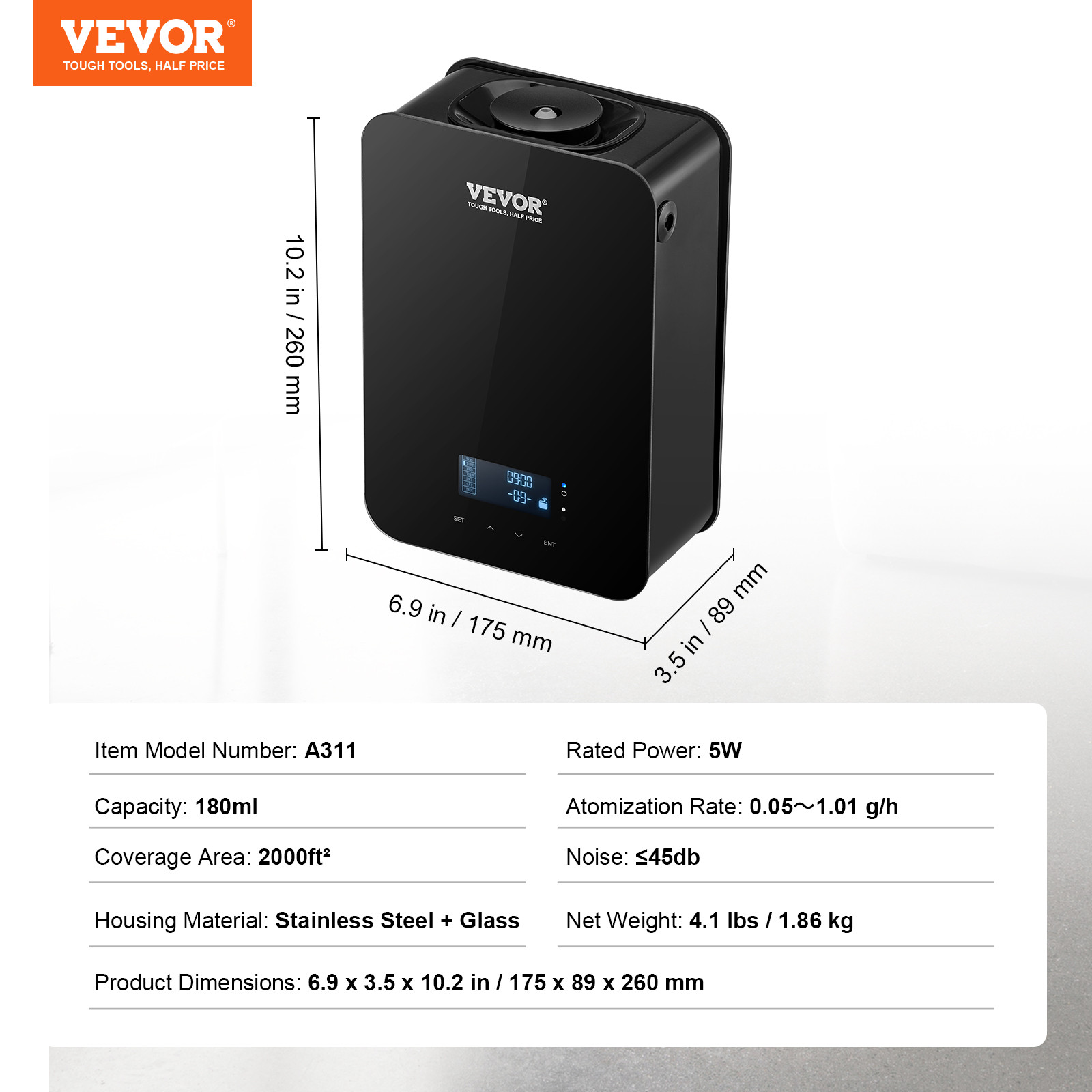 VEVOR HVAC Scent Diffuser 180ML Cold Air Scent Air Machine 2000 Sq.Ft Waterless