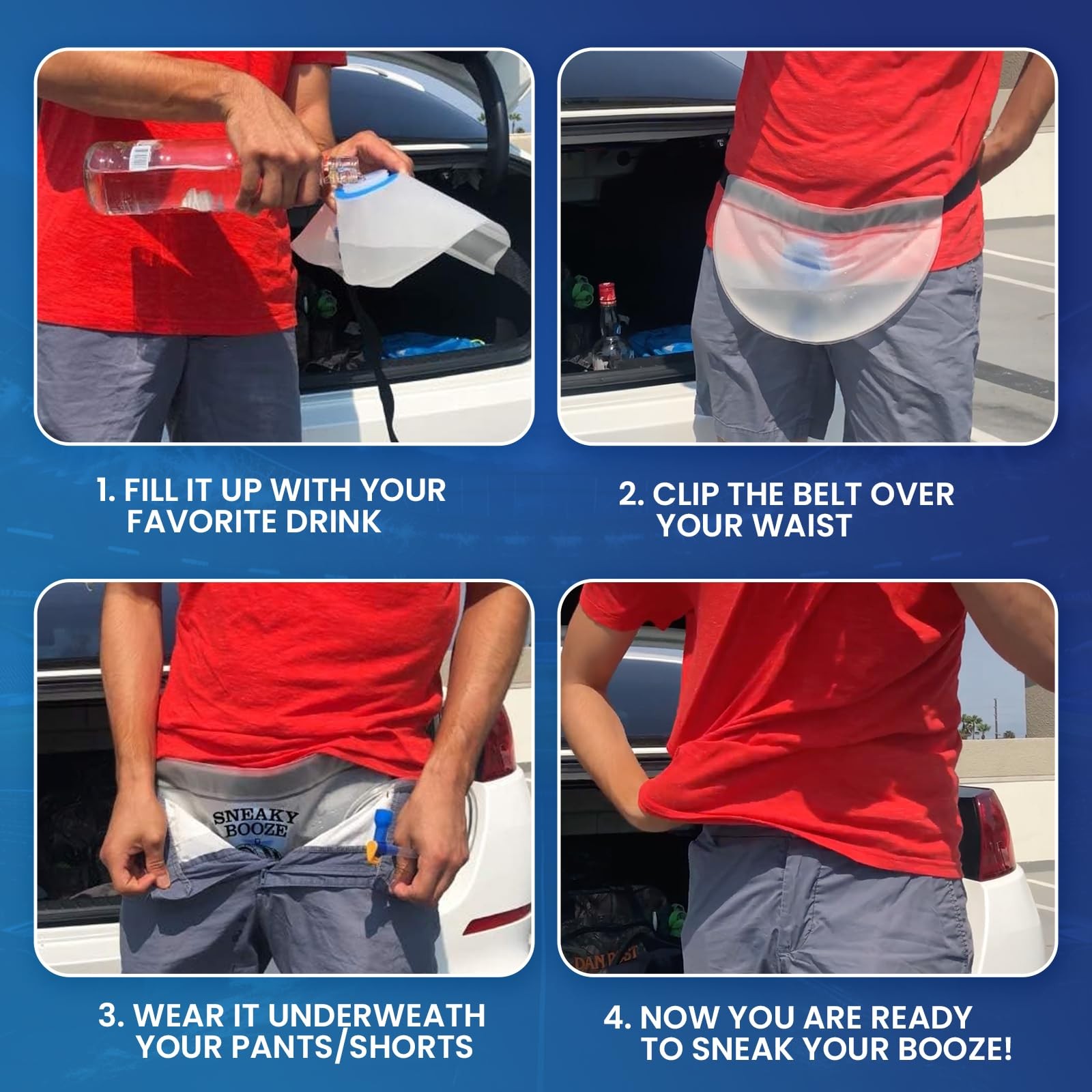 Sneaky Booze Hidden Flask Pouch For Men And Women: Portable 32oz Blue