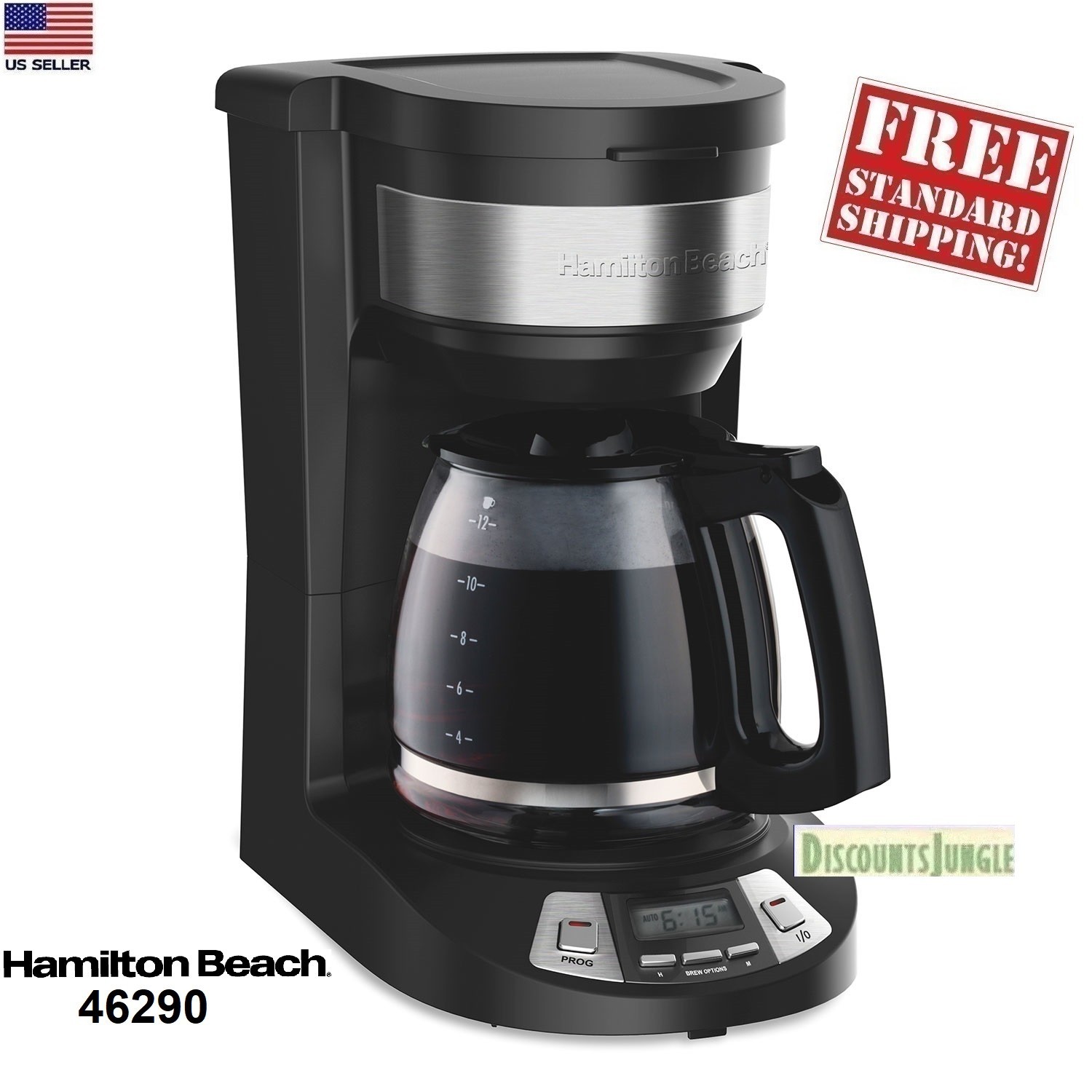 Hamilton Beach 46290 Programmable 12 Cup Coffee Maker Drip Brew Pause Black