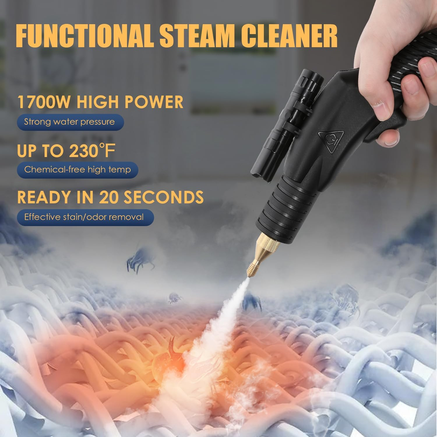 1700W Pressurized Steam Cleaner,Heavy Duty Portable Steamer for Car Detailing, H