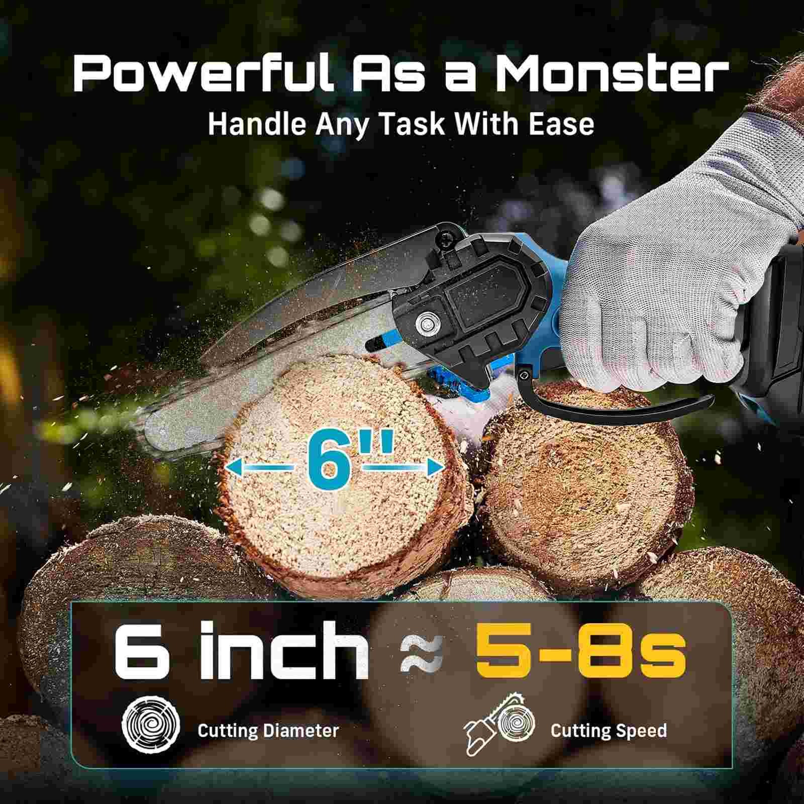 6 inch Electric Mini Chainsaw Cordless Saw Handheld (1X 21V Battery + 1X Chain)