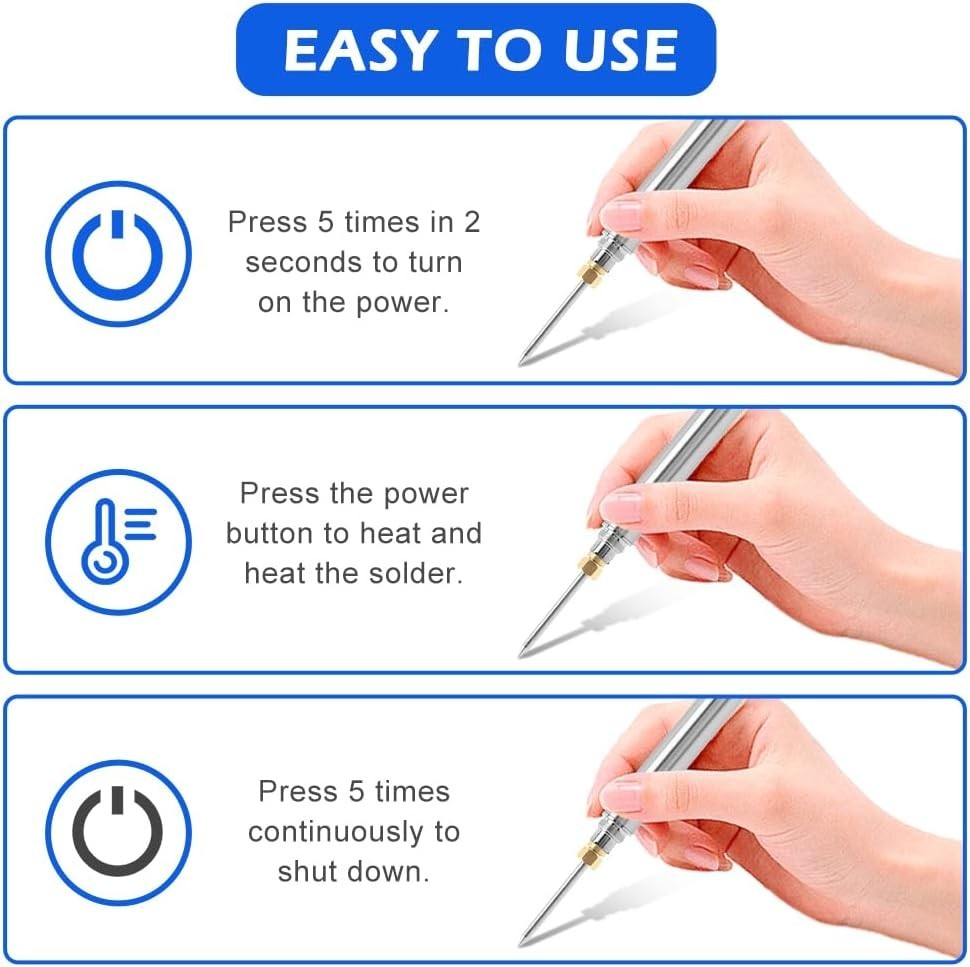 USB Rechargeable Portable Soldering Iron Kit, 1100mah 5V 15W Rapid Heat 788°F…