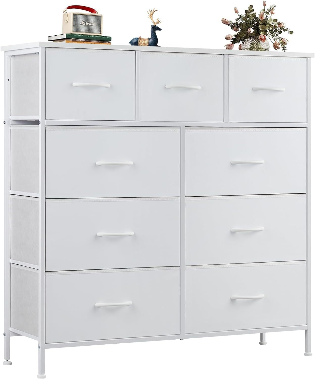 9 Storage Drawer Dresser for Bedroom Tall Wood Dresser with Fabric Storage Tower