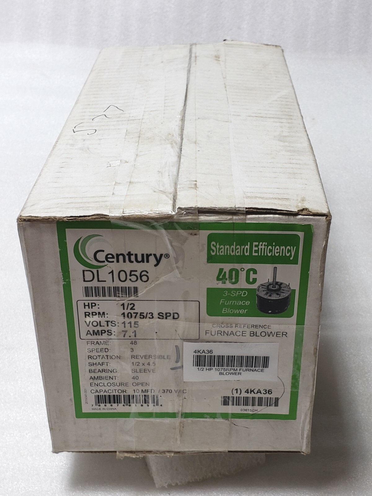A.O. Smith/Century DL1056 1/2 HP, 1075 RPM, 3 Speed, 115 Volts 7.1 Amps,48 Frame