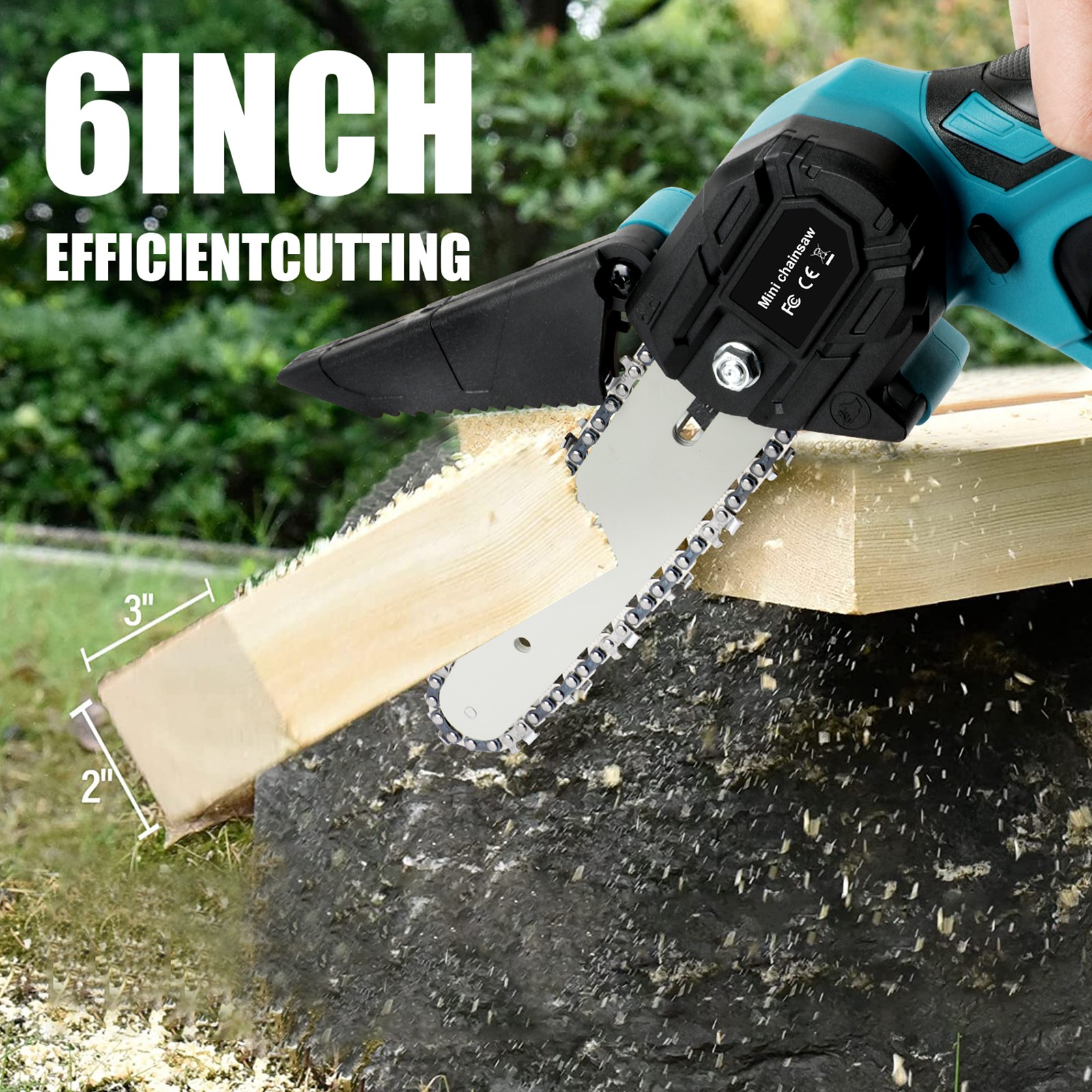6″ Electric Mini Chainsaw Cordless Handheld Saw 2 Battery + 2 Chains for Makita