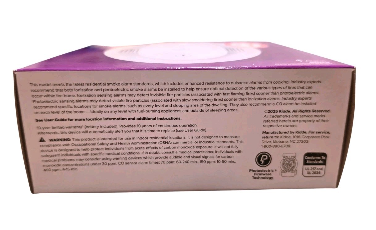 1pc Kidde Smoke & Carbon Monoxide Detector, 10-Year Battery Powered, LED Warning