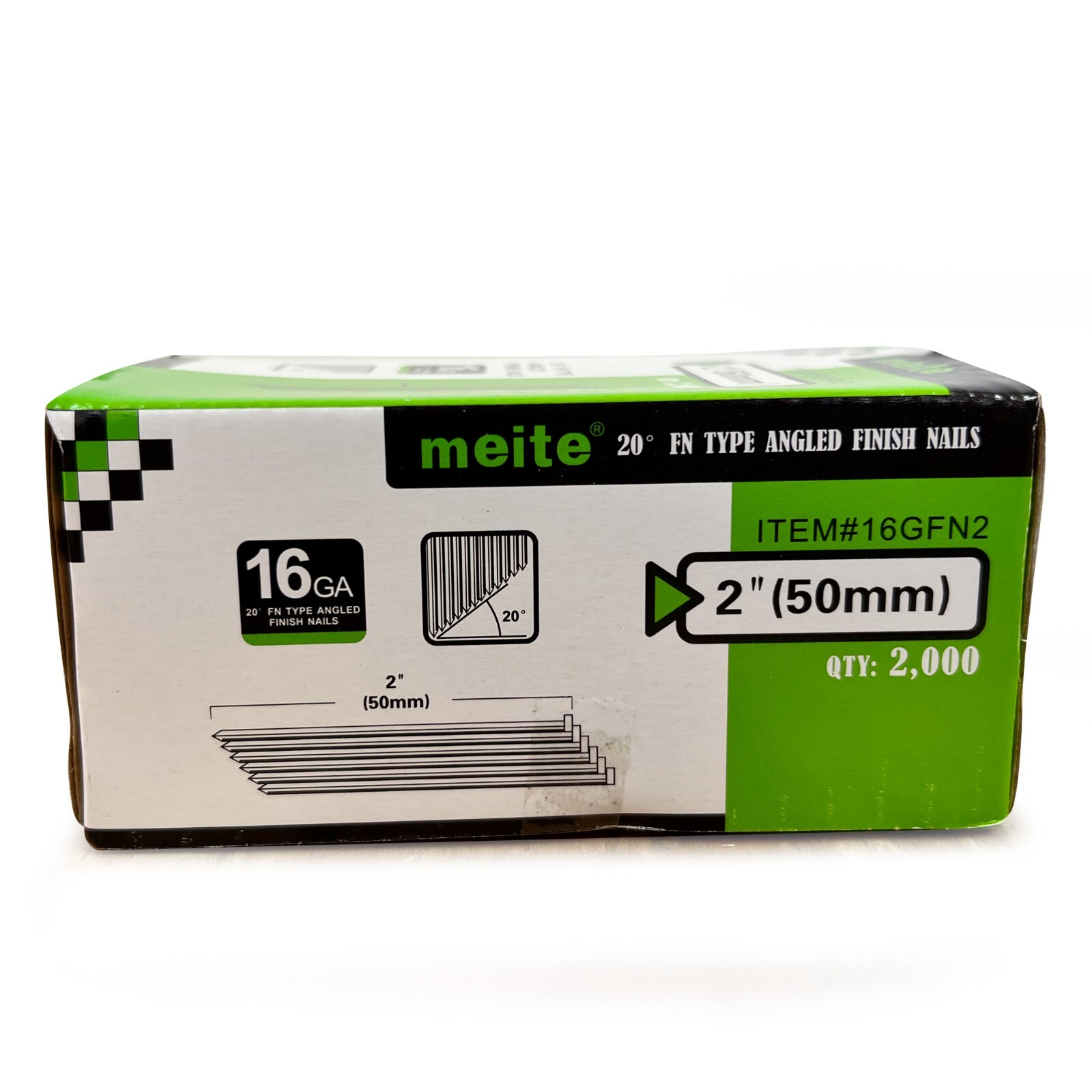 meite 16 Gauge 20-Degree 2-Inch Length FN Angled Finish Nails 2,000 PCS/BOX