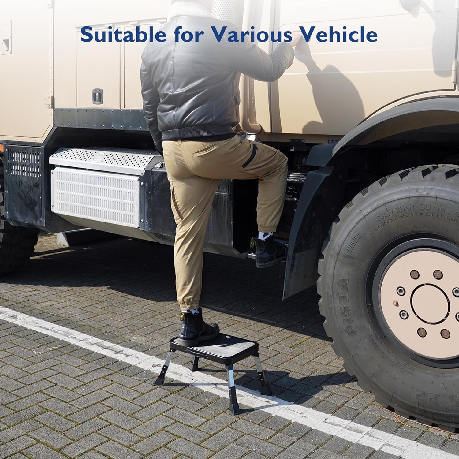 Compact Heavy Duty Step Stool with Adjustable Height & Slip Resistance