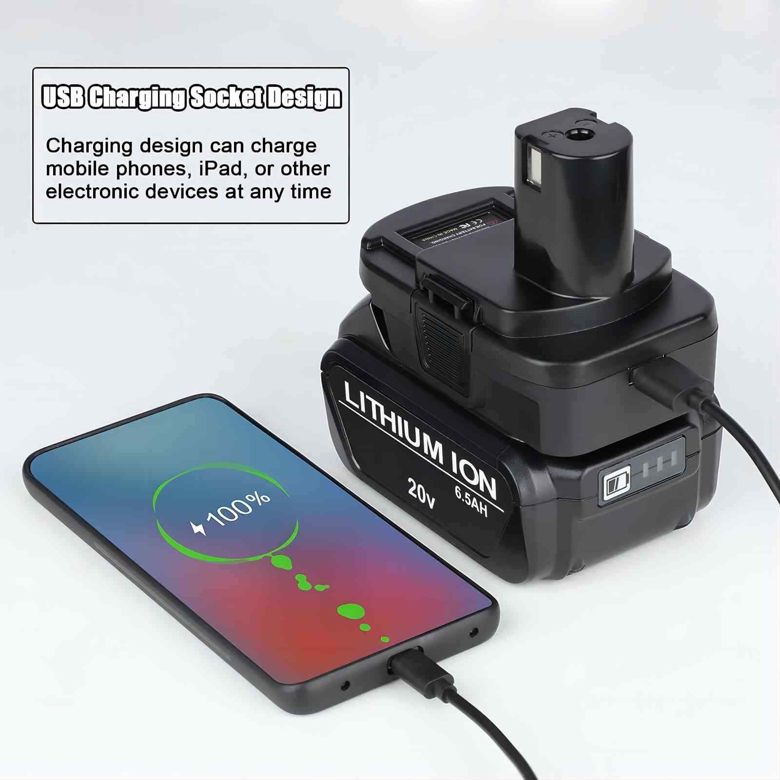 Battery Adapter for DeWalt 20V Milwaukee 18V to Ryobi 18V Tools with USB Port