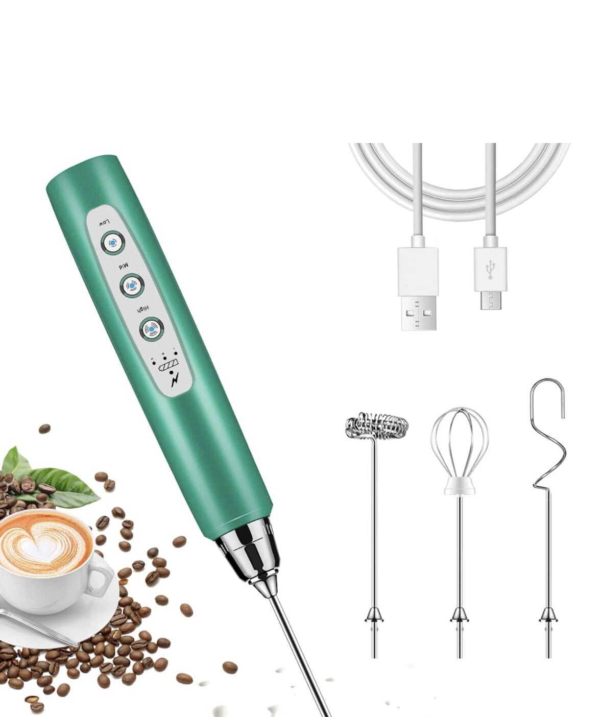Rechargeable Electric Whisk with 3 Heads 3 Speeds Drink Mixer