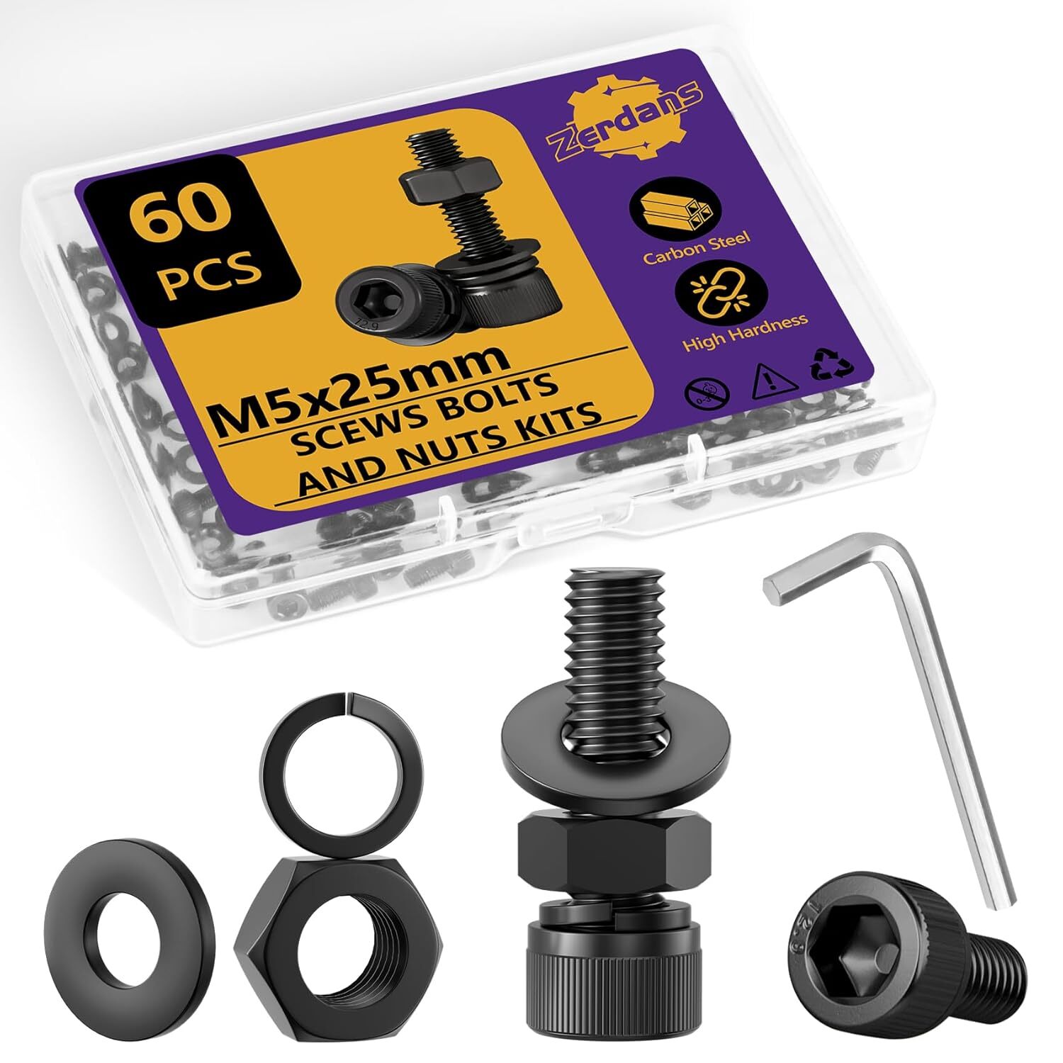 Hex Socket Head Cap Screws Bolts & Nuts Assortment Kit with Lock & Flat Washers