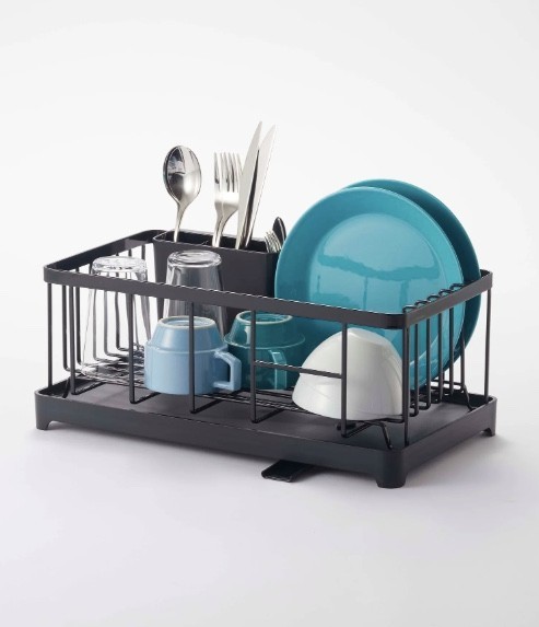 Yamazaki Home Tower Wire Dish Drying Rack Black Compact Steel Kitchen Drainer