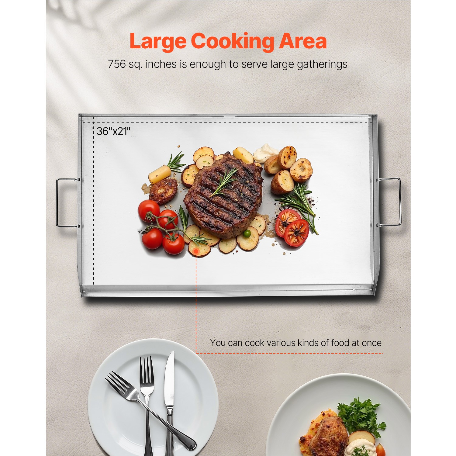 36×22 in Flat Top Griddle Stainless Steel Universal BBQ Grill Pan Cookware