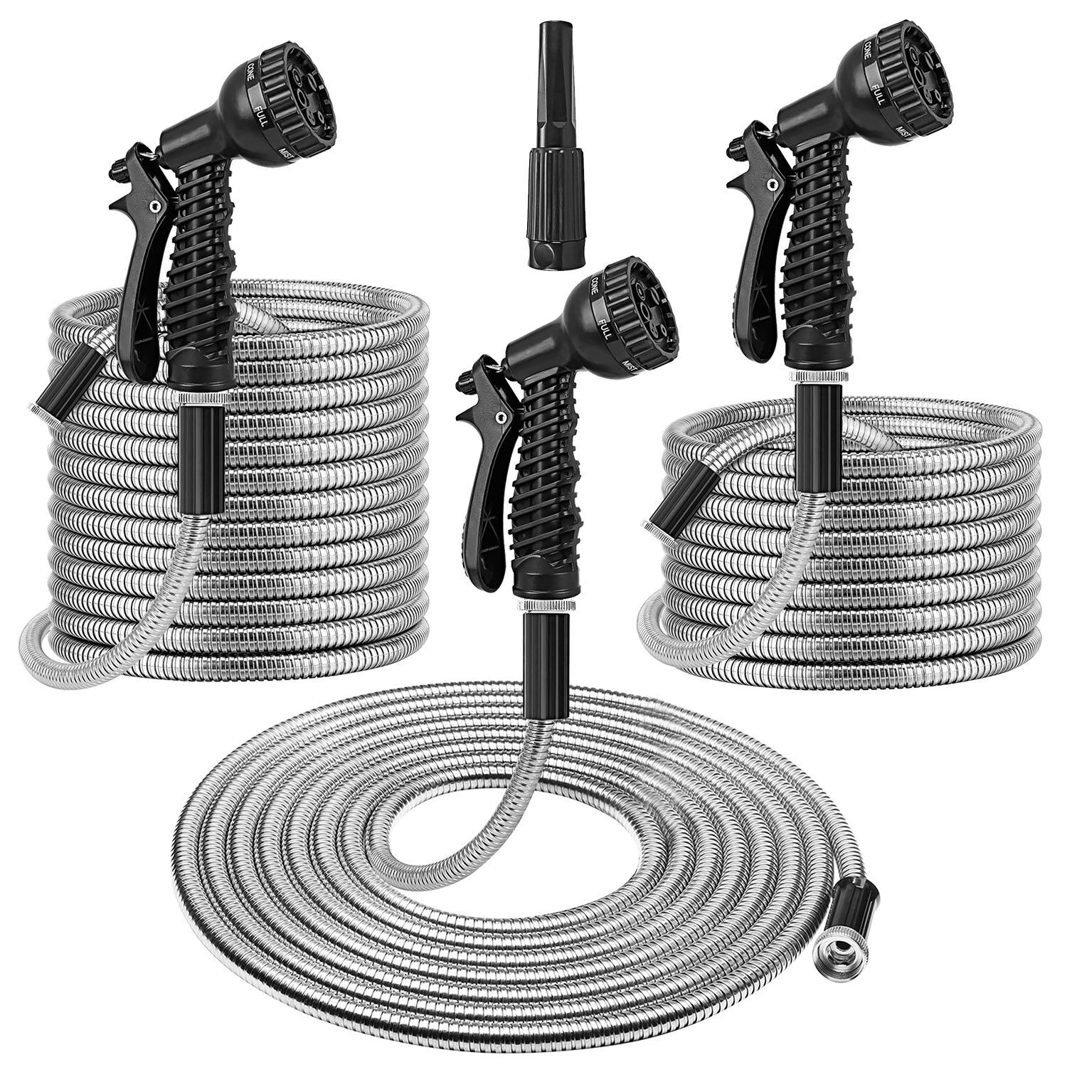 25-100FT 3/4″ Stainless Steel Metal Garden Water Hose Pipe Flexible Heavy Duty