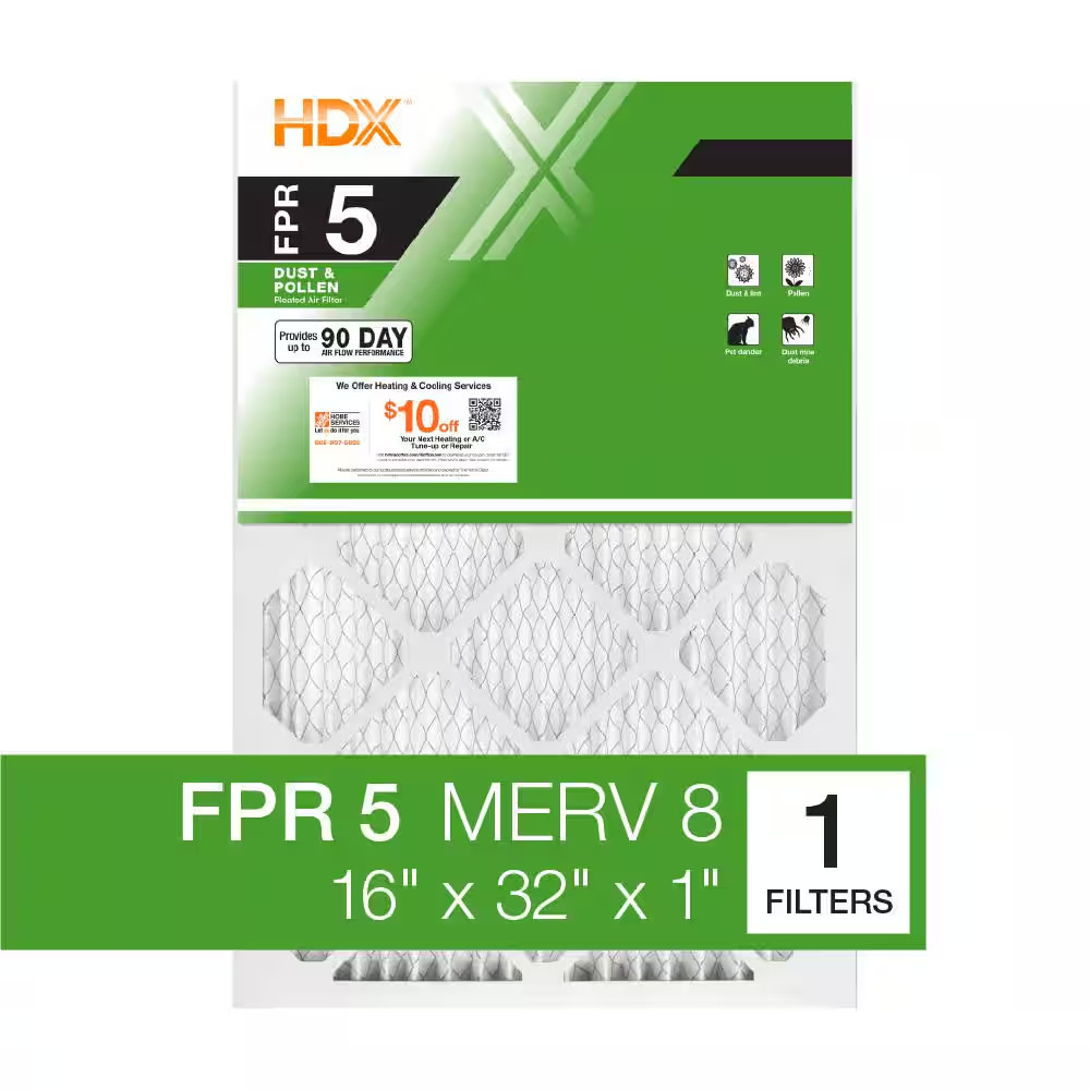 16 In. X 32 In. X 1 In. Standard Pleated Air Filter FPR 5, MERV 8