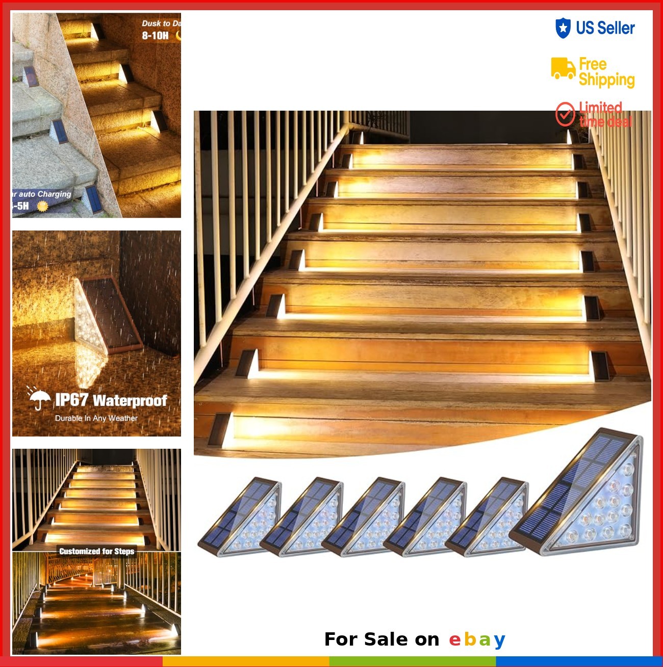 Solar Step Lights Outdoor 6 Pack 80 Lumens 13 LED Waterproof IP67 Stair