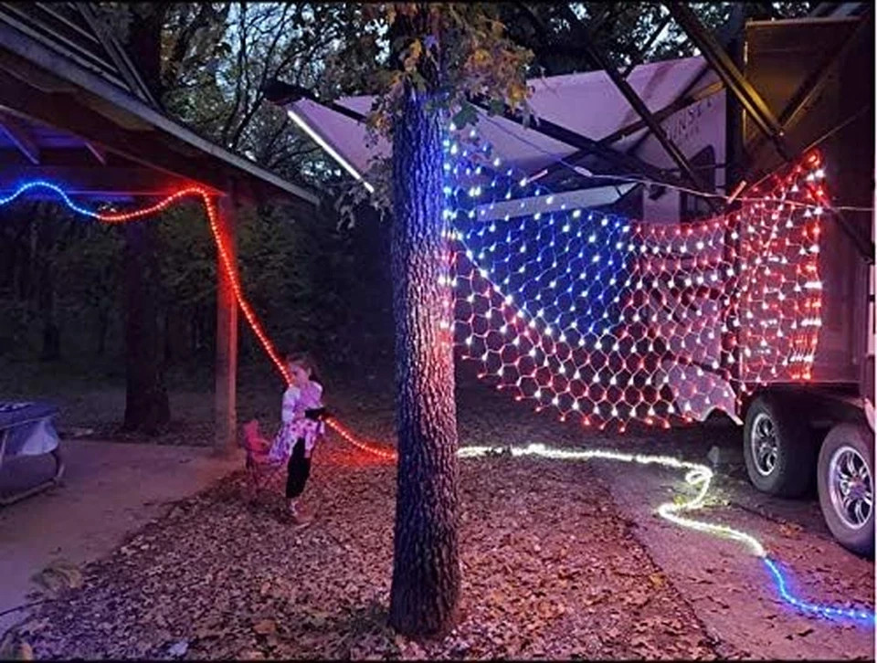American Flag String Lights, Waterproof Led Flag Net Light, with 420 Super Brigh