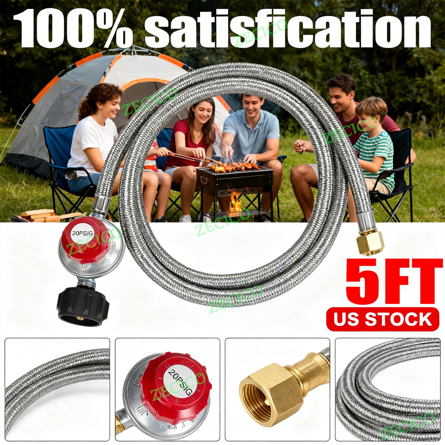 High Pressure Propane Cast-Iron Round Burner 4FT Regulator Hose & Fitting
