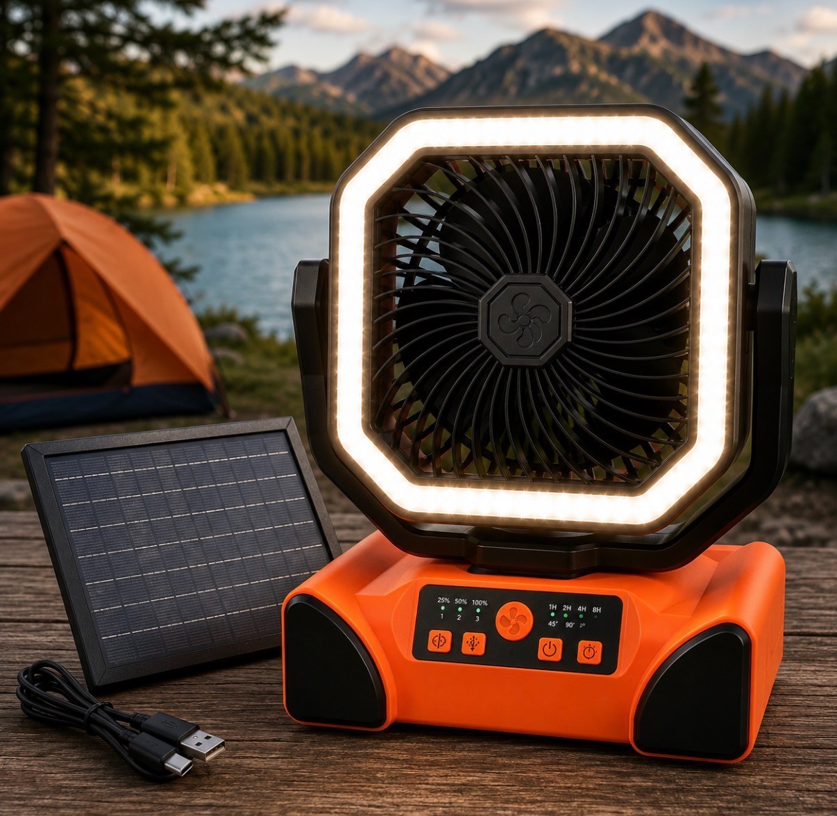Camping Fan 40000mAh Solar Rechargeable LED Light USB Power Bank Portable New