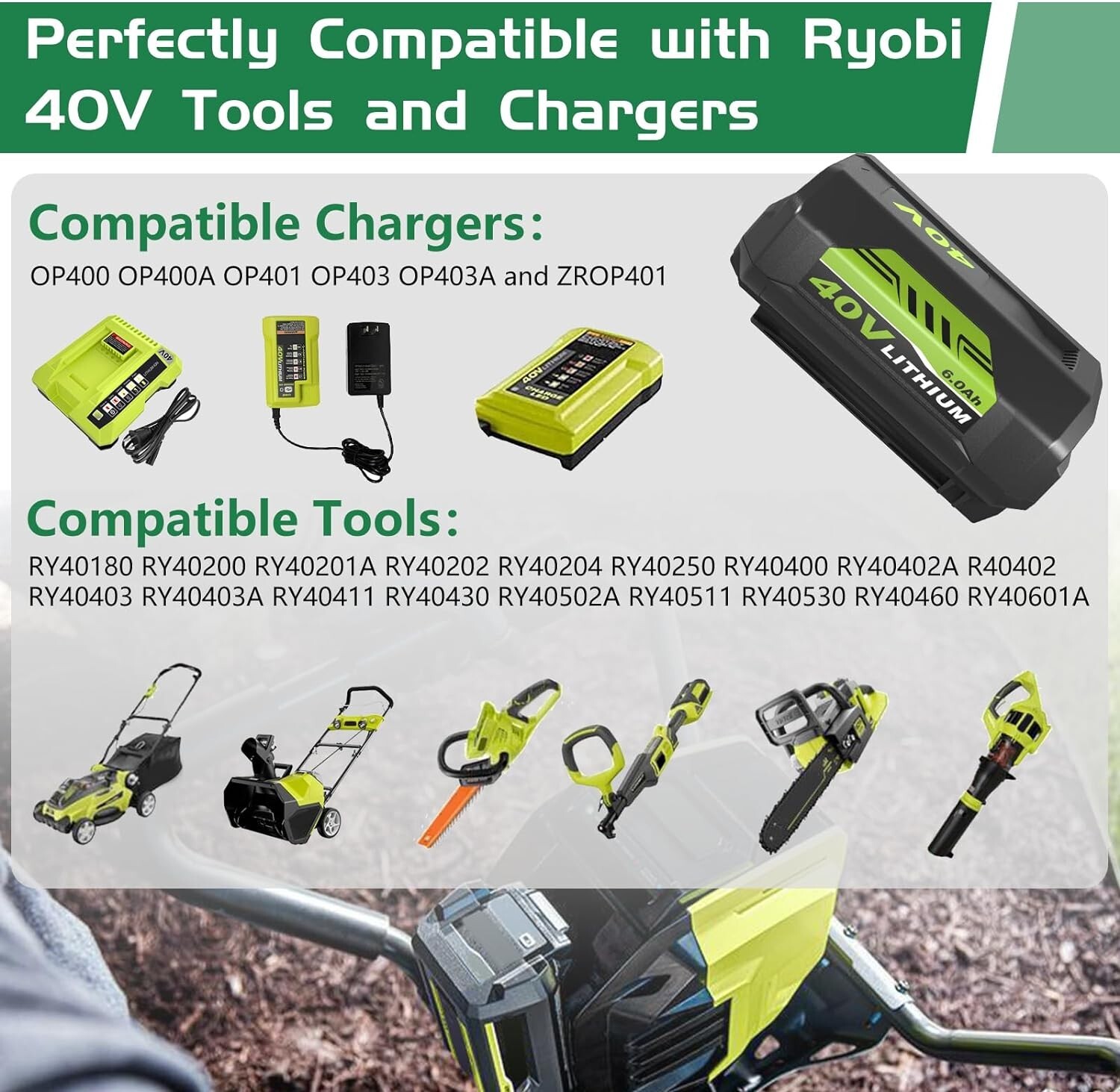 1-2PACK For Ryobi 40V 4.0 Ah Lithium-Ion Battery OP4040 OP4050 OP40602 OP40301