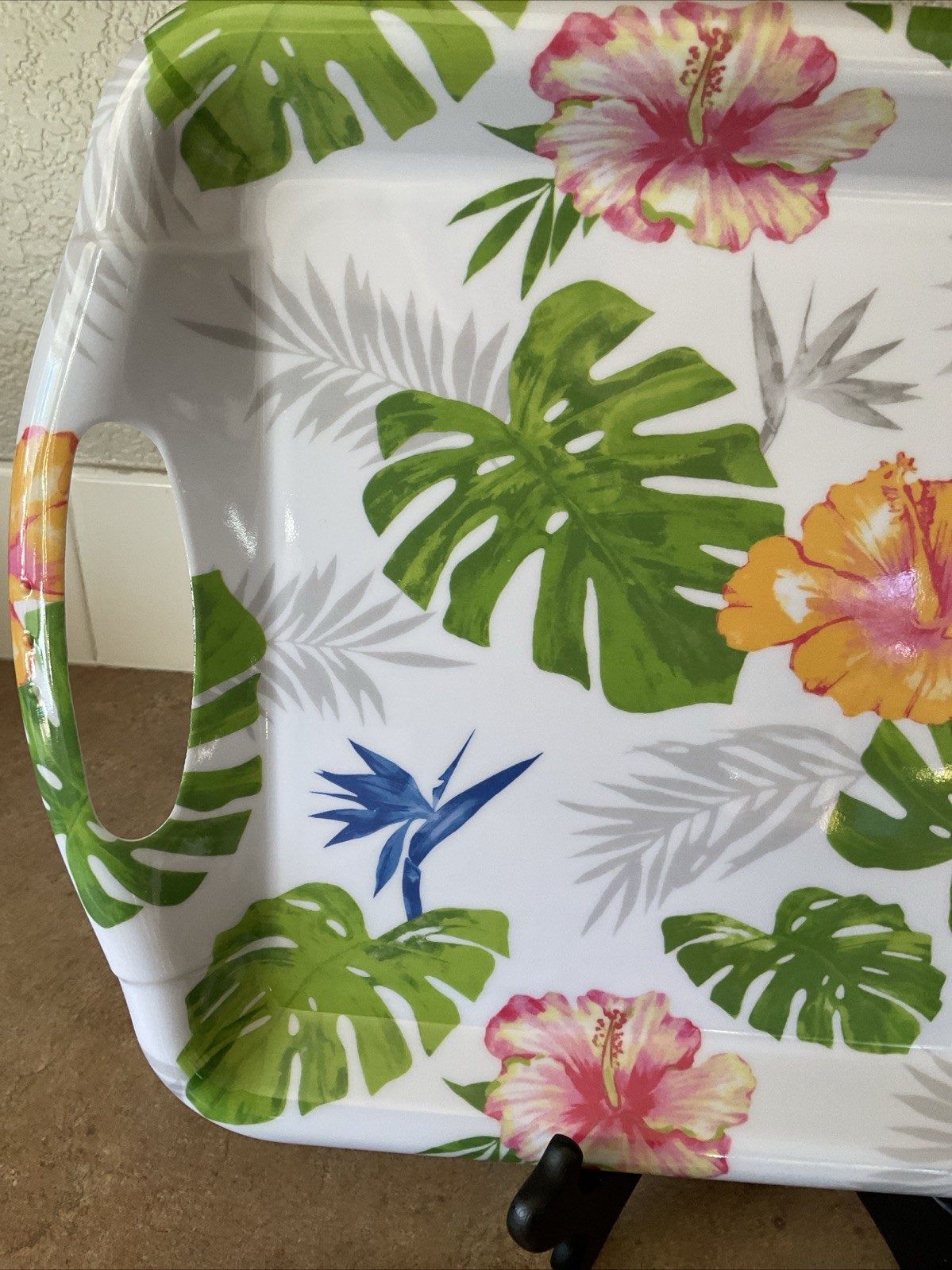 Rectangular Serving Trays w/Handles Hibiscus Palm Trees Lot 2