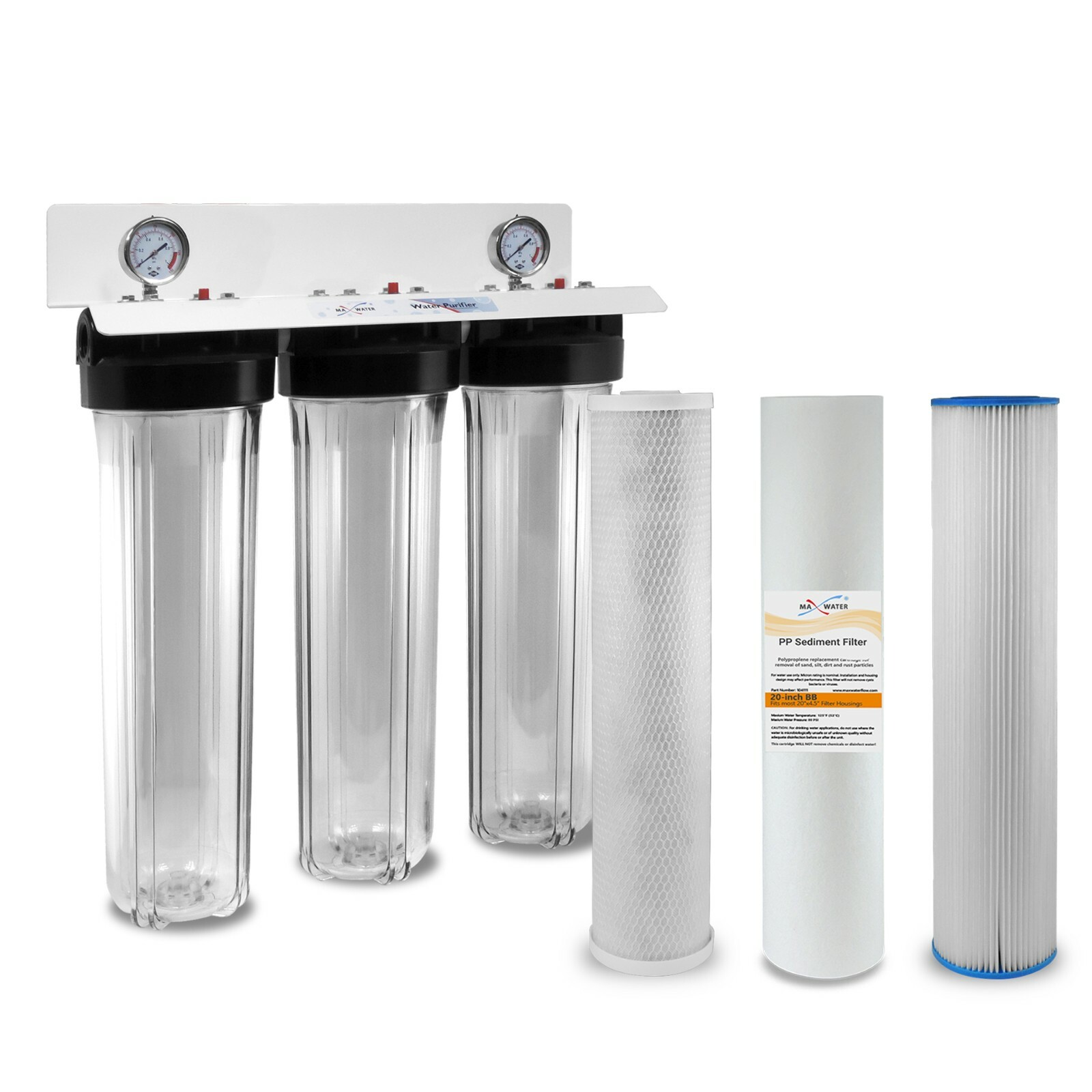 Max Water 1″Port 3 Stage 20″x4.5″ BB Clear Whole House Well Water Filter S