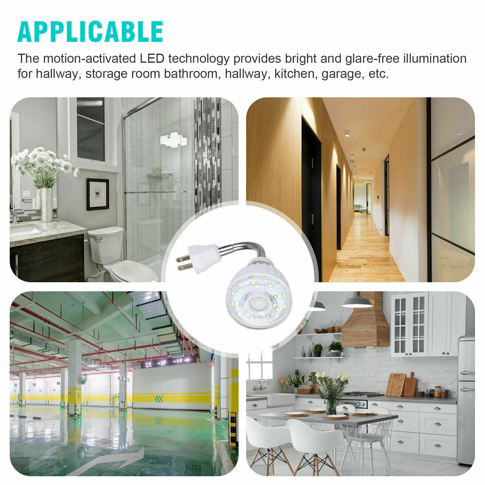 LED Sensor Night Light Motion-Activated AC Outlet Plug-In Wall Stair Lamp Indoor