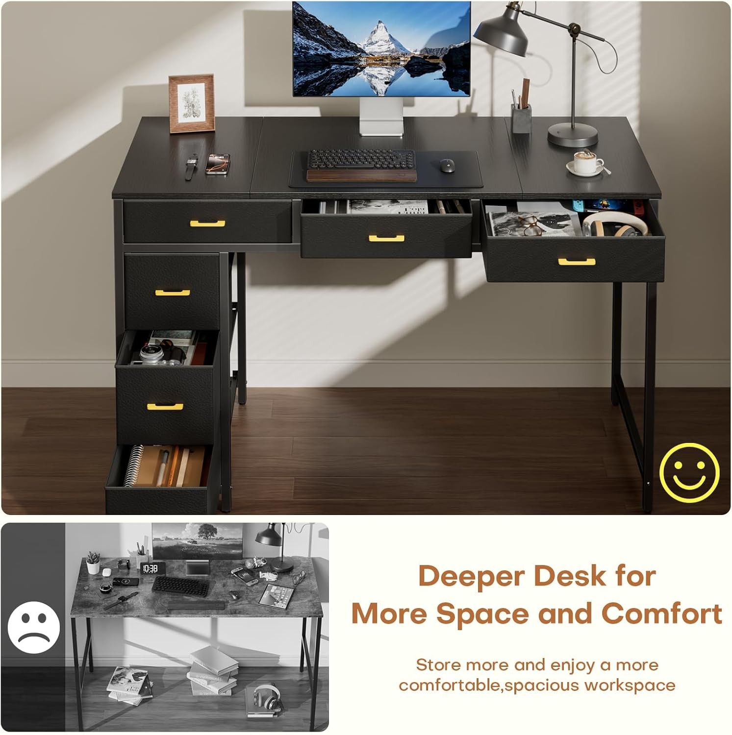 47″ Computer Desk with 6 Fabric Drawers for Bedroom, Home Office Study Desk