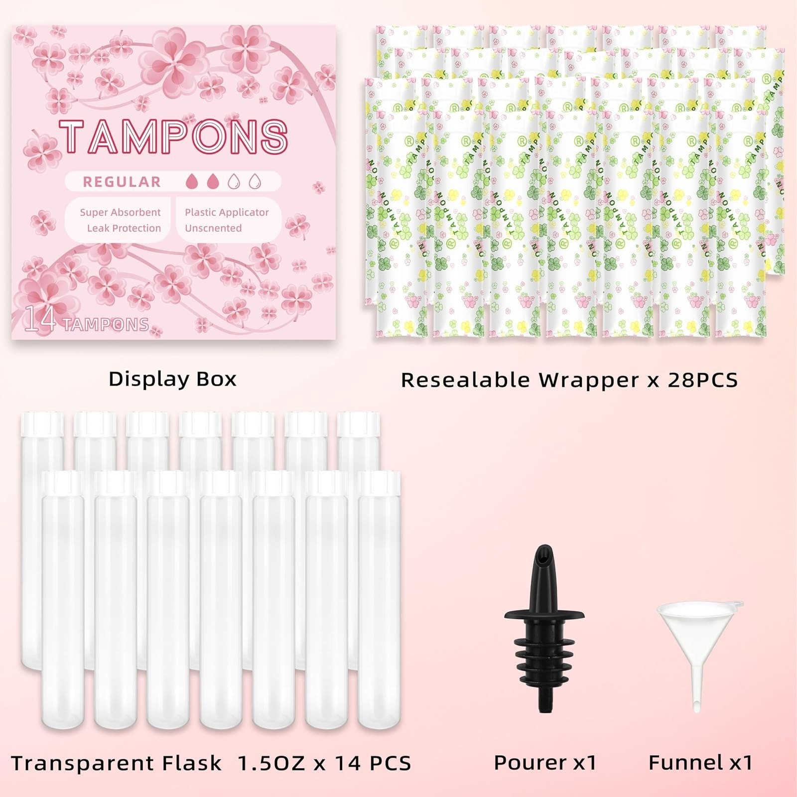 JUSONEY 14 Pack Tampon Flasks, Leakproof Hidden Alcohol Containers