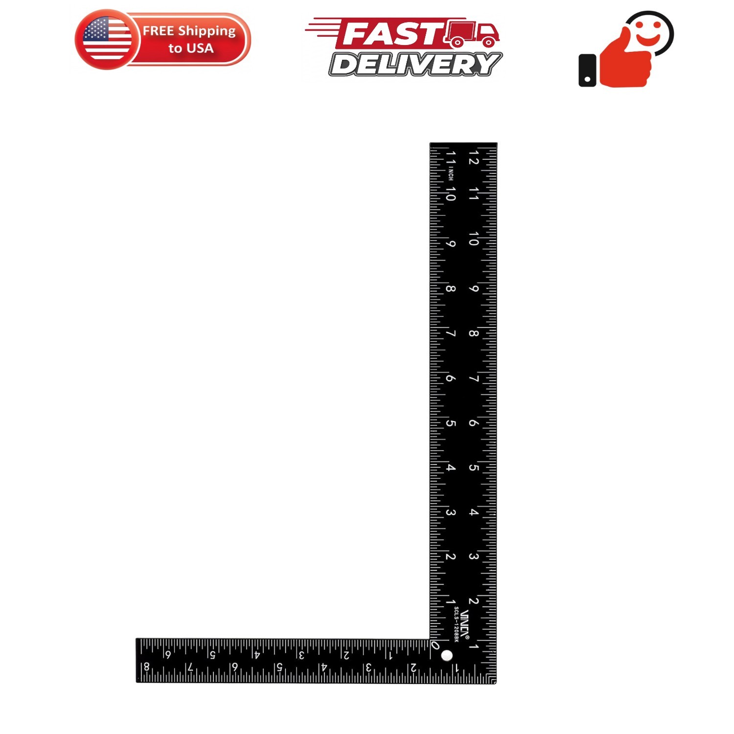 Carpenter Framing L Shape Square, 8 inch x 12 inch, Steel Black Finished
