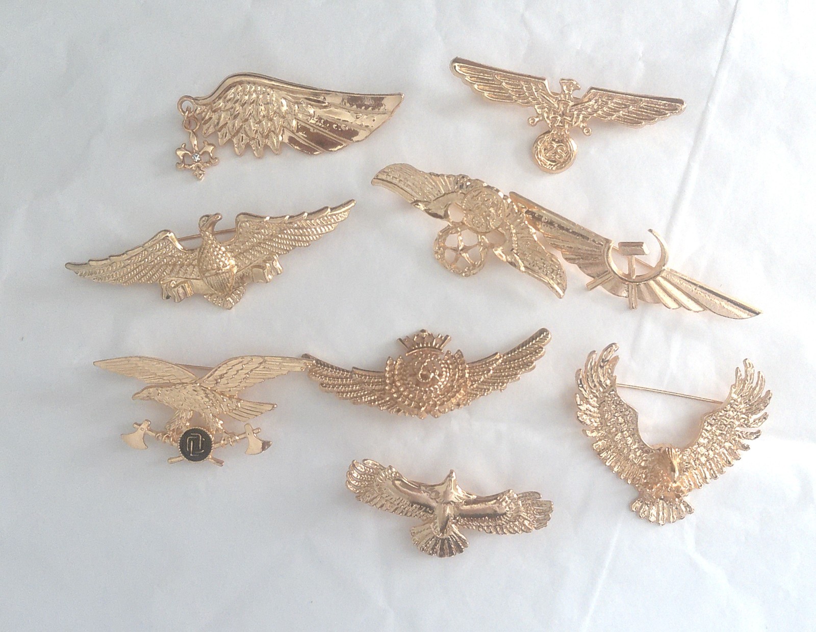 New Fun Set of 9 Shiny Goldtone Lightweight Pin Brooch Assortment Party Favors