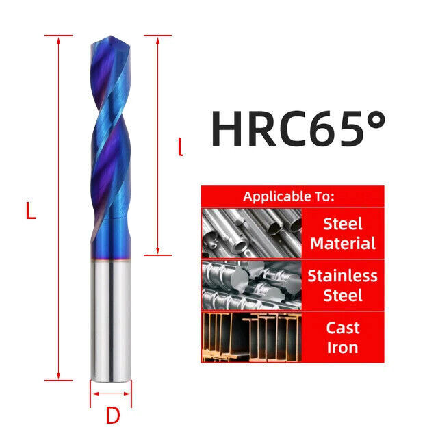 HRC65 Solid Carbide Drill Bit 1mm-13mm 2-Flute Stub Straight Shank Twist