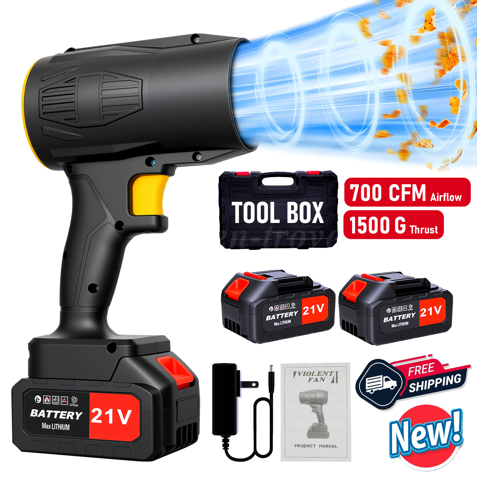21V Cordless Leaf Blower Rechargeable Handheld Power Blower with Battery&charger