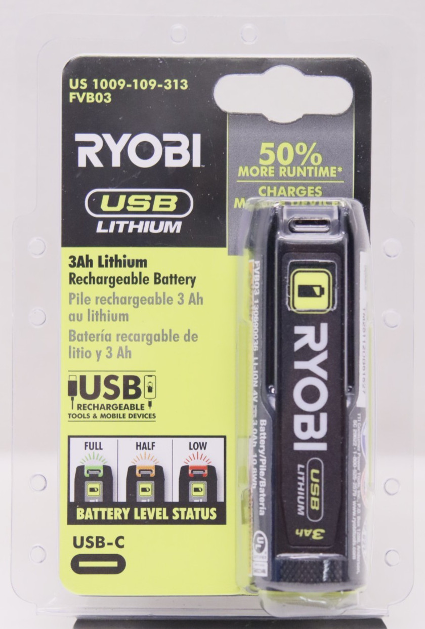 Ryobi FNB01 USB Lithium 3.0 Ah Lithium-ion Rechargeable Battery 2 Pack Brand New
