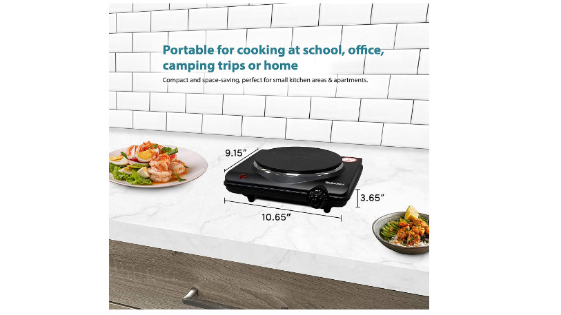 Portable Single Electric Burner Hot Plate Stove Dorm Compact Travel Counter Top